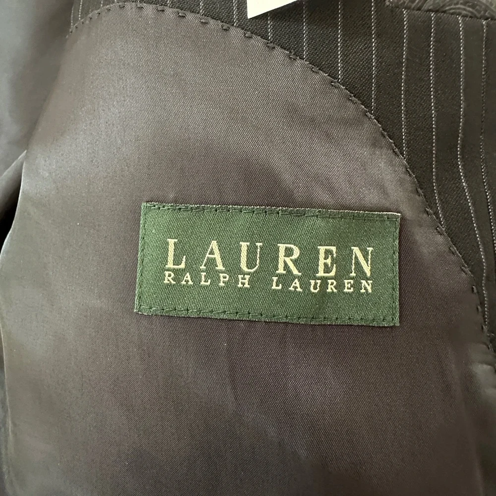 Lauren‎ Ralph Lauren Suit Jacket Blazer 46R 100% Wool Pinstripe Charcoal Gray